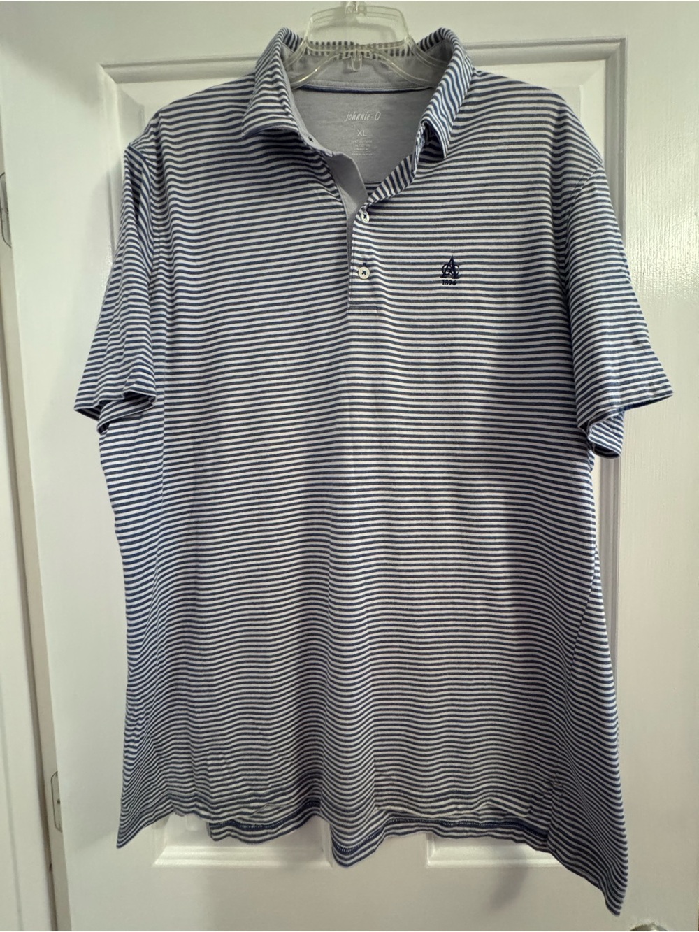 johnnie-O Blue Striped Polo Shirt 2896 Logo Size XL